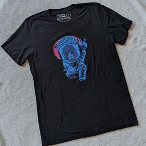 Breathe In Detroit Yoga Buddha Graphic T-Shirt with Blue and Red Design